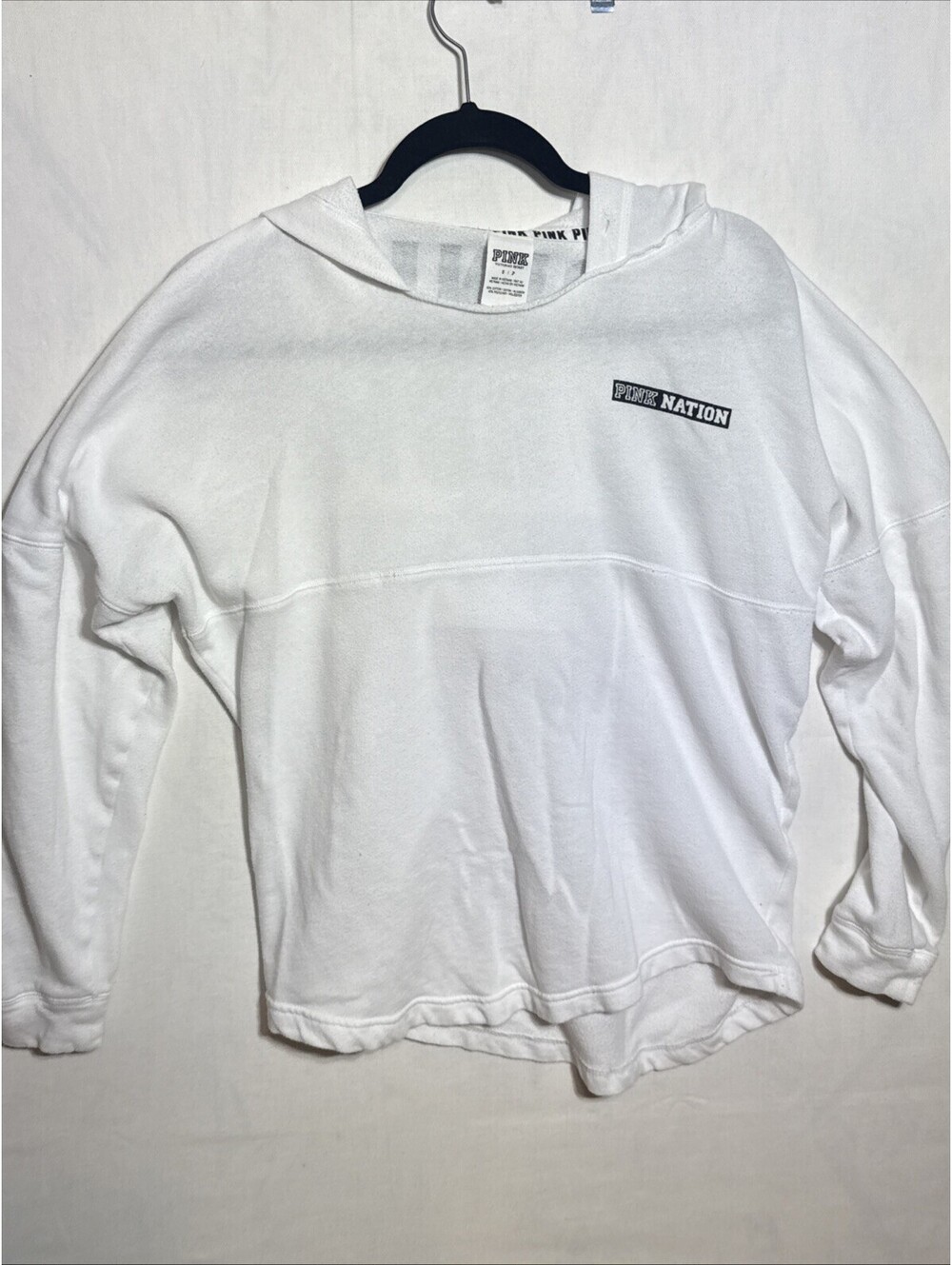PINK Victoria’s Secret Hoodie Small White Pullover Sweatshirt Nation Logo Cropp